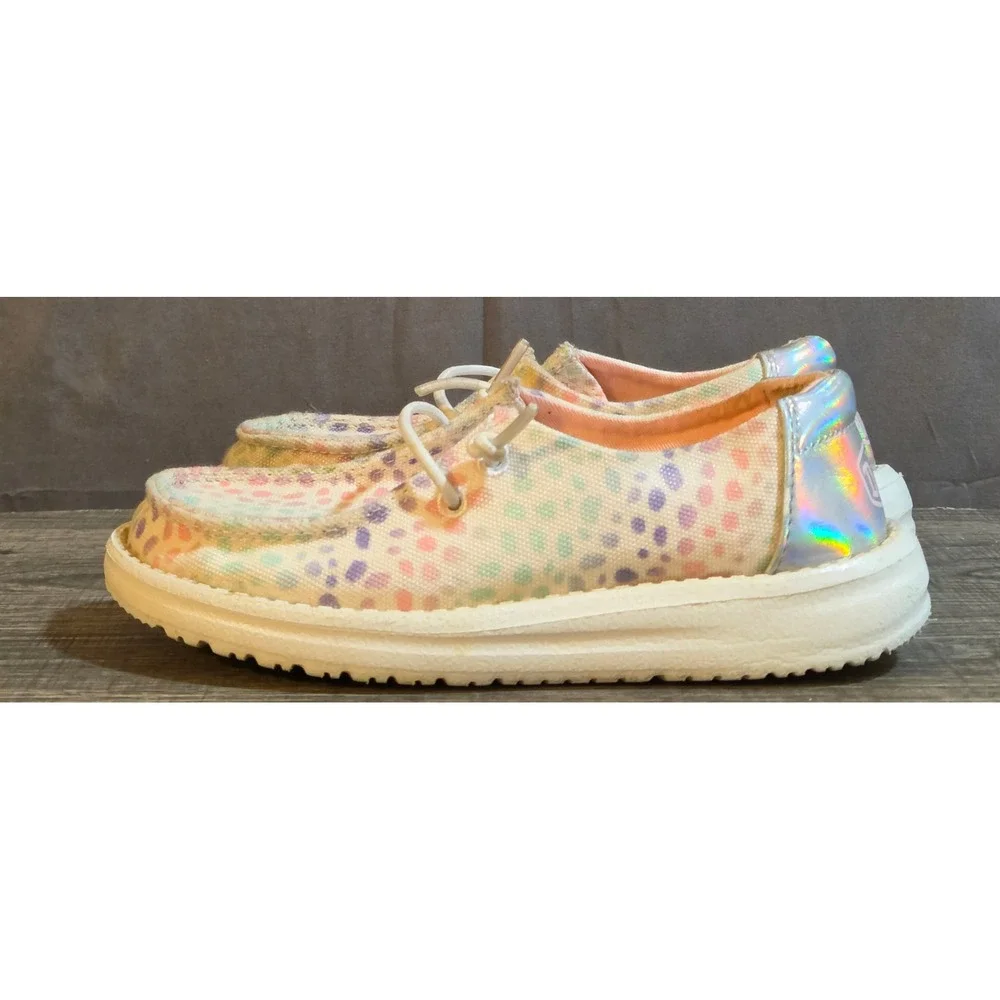 Hey Dude Wendy Iridescent Leo Slip On Shoes Youth Size C12 White Multicolor